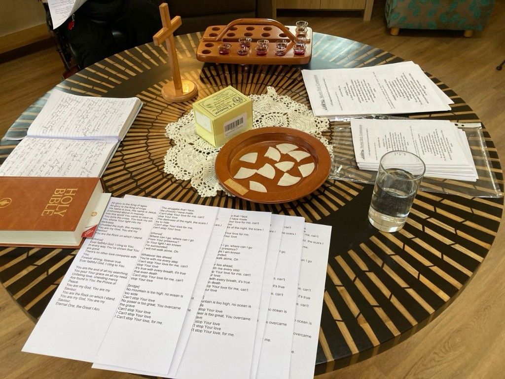 Communion materials prepared for a chaplaincy support session