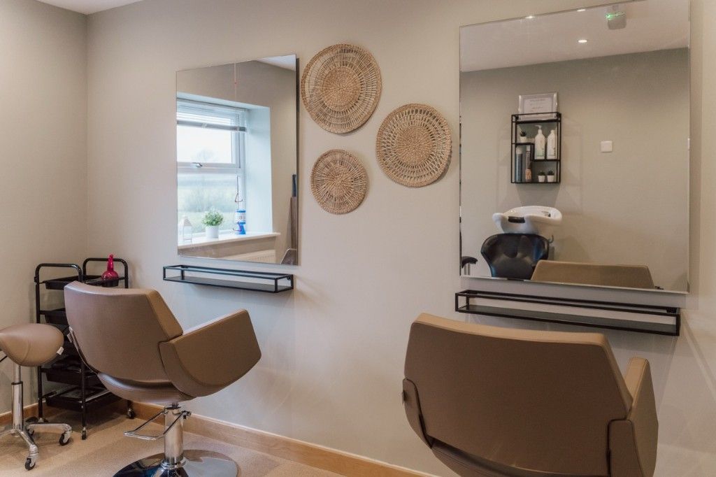 Hair salon mirrors and styling stations